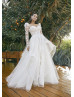 Detachable Sleeves Ivory Lace Tulle Sweet Wedding Dress